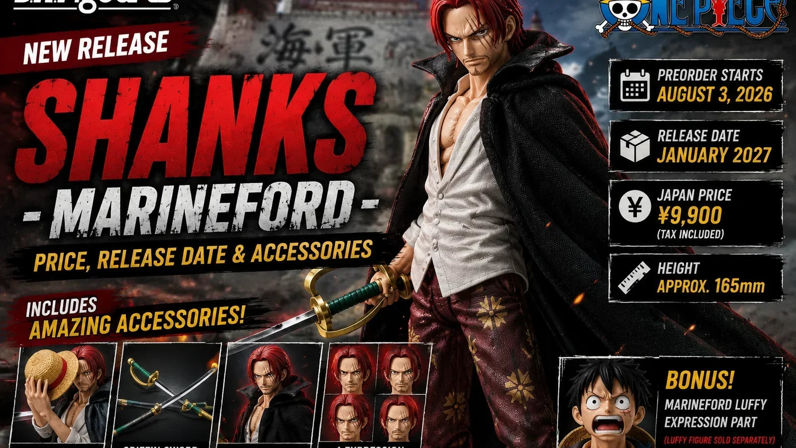 S.H.Figuarts Shanks Marineford: Price, Release Date and Accessories